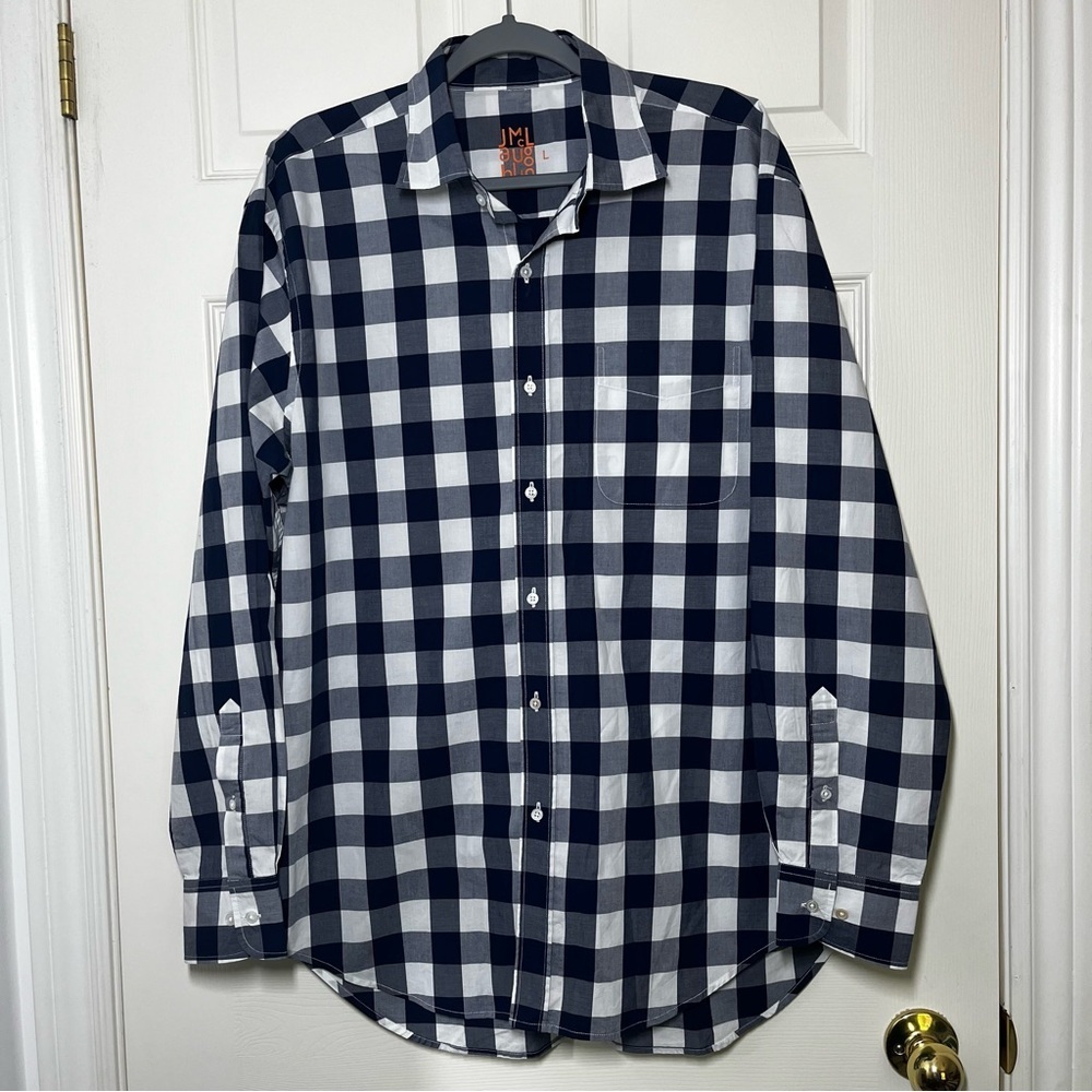 J MCLAUGHLIN Blue and White Checkered Men's Shirt Size Large
